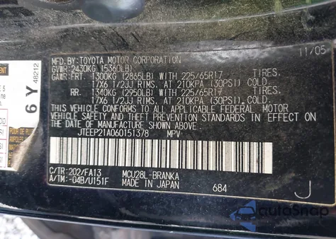 2006 Toyota Highlander Limited V6 из США, поврежденный, VIN JTEEP21A060151378